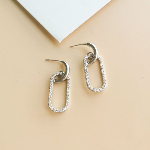 Alicia Bonnie Eva Collection. Silver Crystal Earrings - Picture 2 of 3
